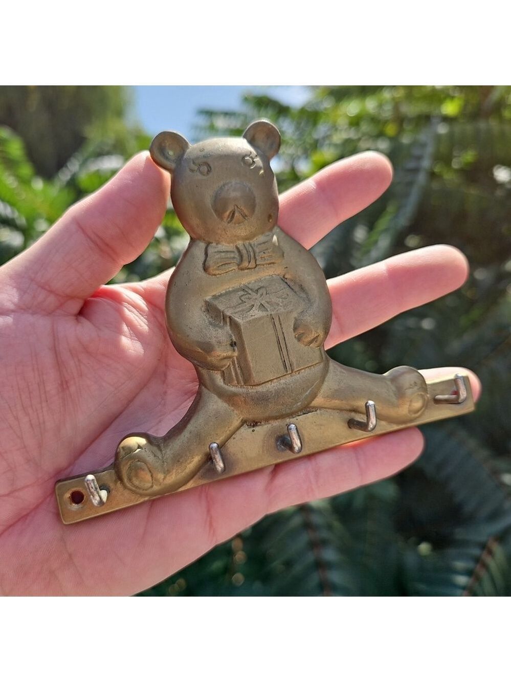 Vintage Bear Solid Brass Key Hanger Wall Decoration Holding Present TW